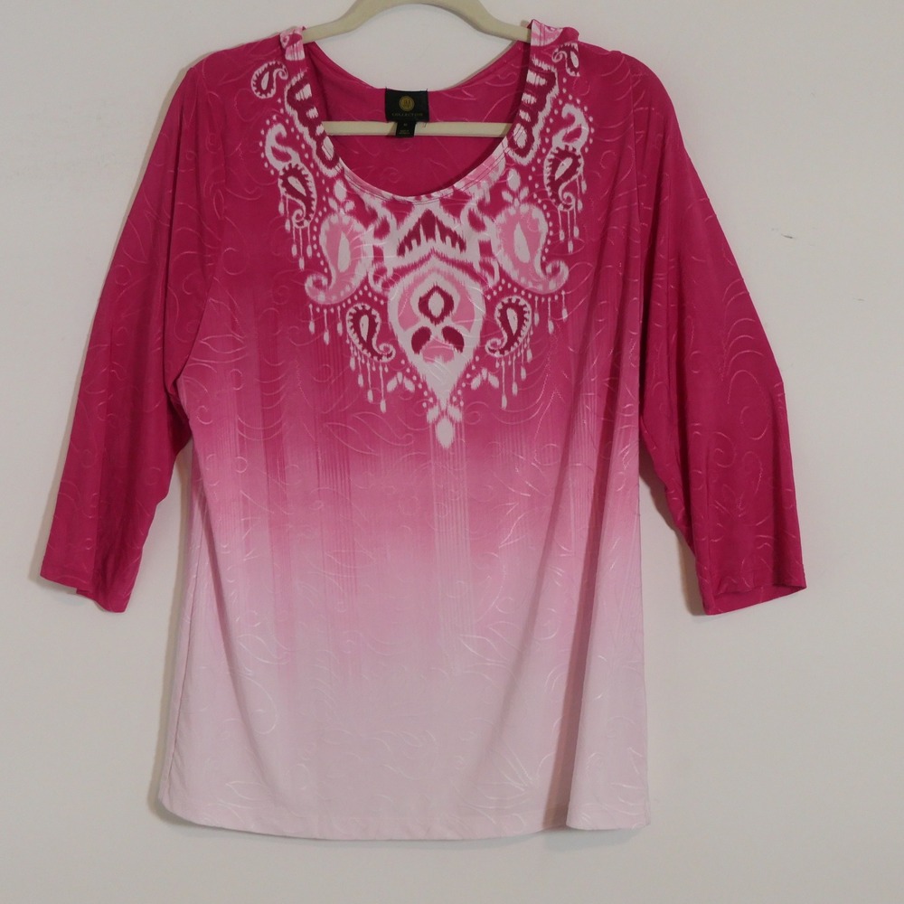 JM Collection Womens Blouse XL Pink Ombre Boho Gradient Artistic Ethereal Whimsy